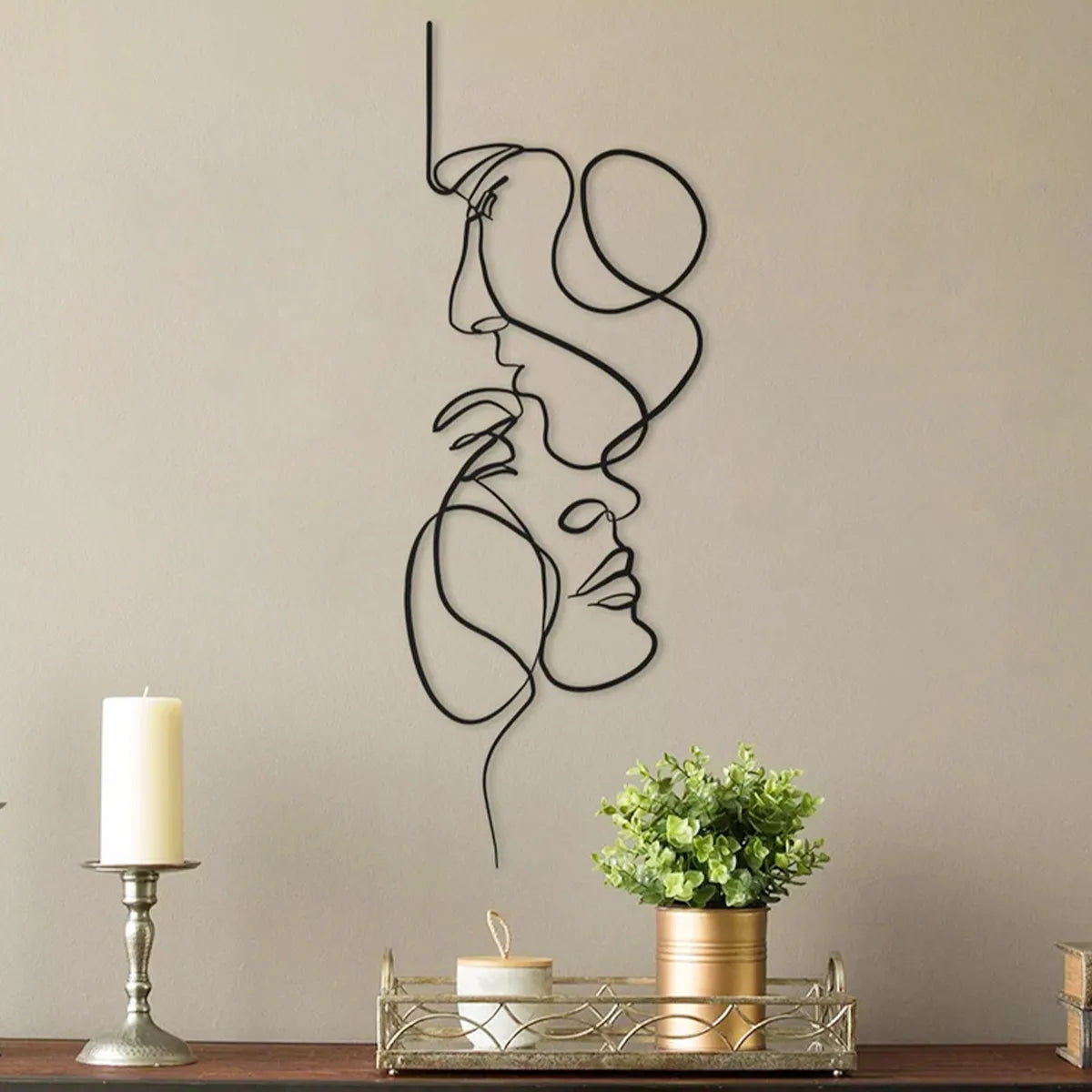 Black Metal Wall Art Wall Hanging Decor Abstract Iron Wall Sculpture Minimalist Facial Line Home Decoration Crafts