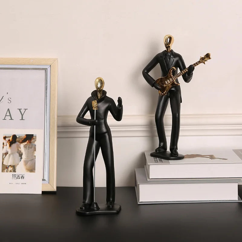 Noordse decoratieve beeldjes licht luxe persoonlijkheid Muziekband Dancing paar Figurines woonkamer bureau decoratie Home Decor