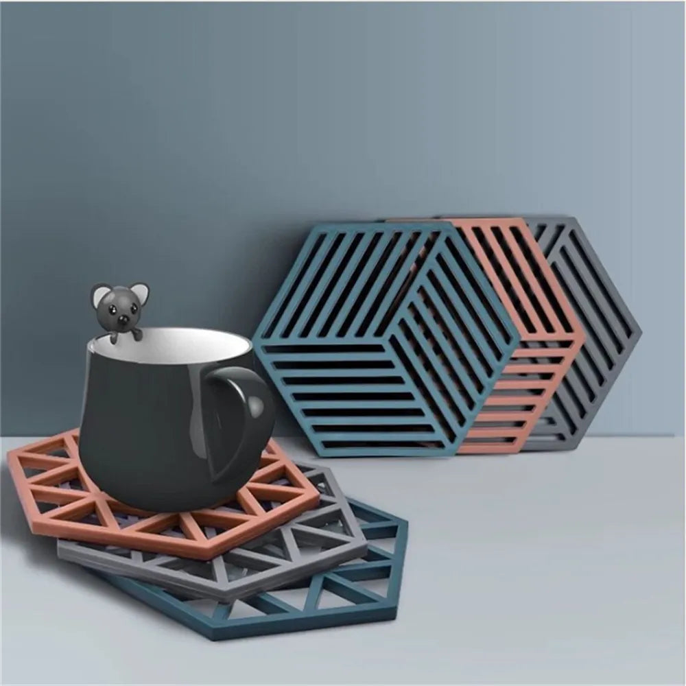 Värmebeständig silikonmatta matta matkvalitet Material Placemat icke-halkbord Hexagon Cup Mat Hushållens tillbehör prylar