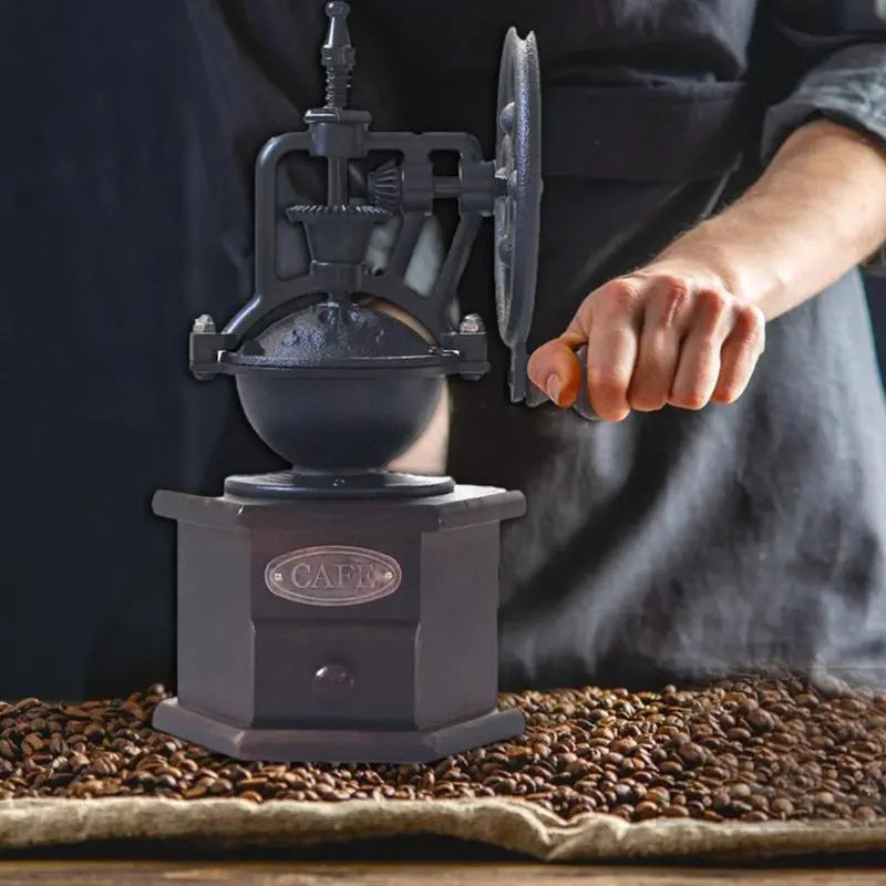 Moedor de grã de feijão de café manual à mão Ferro fundido handmade grãos de café antigo moinho de estilo vintage com ajustador poligonal