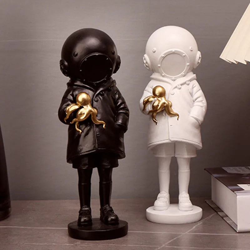 NORTHEUINS Resin Banksy Figurines for Interior Flower Thrower Statue Bomber Sculpture Home Desktop Decor Art Collection Objects