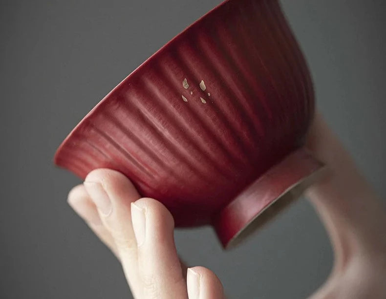 Ciotola coperta in ceramica rossa di bombe boutique da 100 ml di ciotola coperta da cioto di ciotola per ciotola da tè petalo