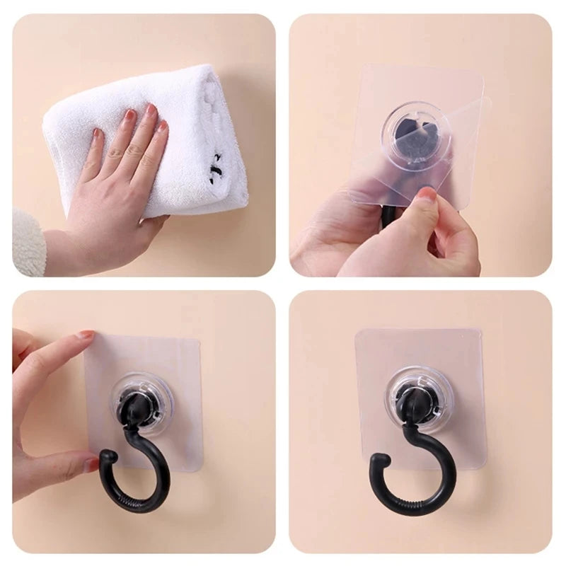 2 pcs gantungan transparan perekat sendiri pemegang penyimpanan dinding di kamar mandi tongkat dapur di pintu kait untuk tombol handuk