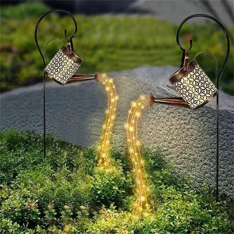 Ihålig smides järnstjärna duschlampa Solvattning kan saga ljus trädgårdsdekoration dusch och ljus gräsmatta innergård dekorationer