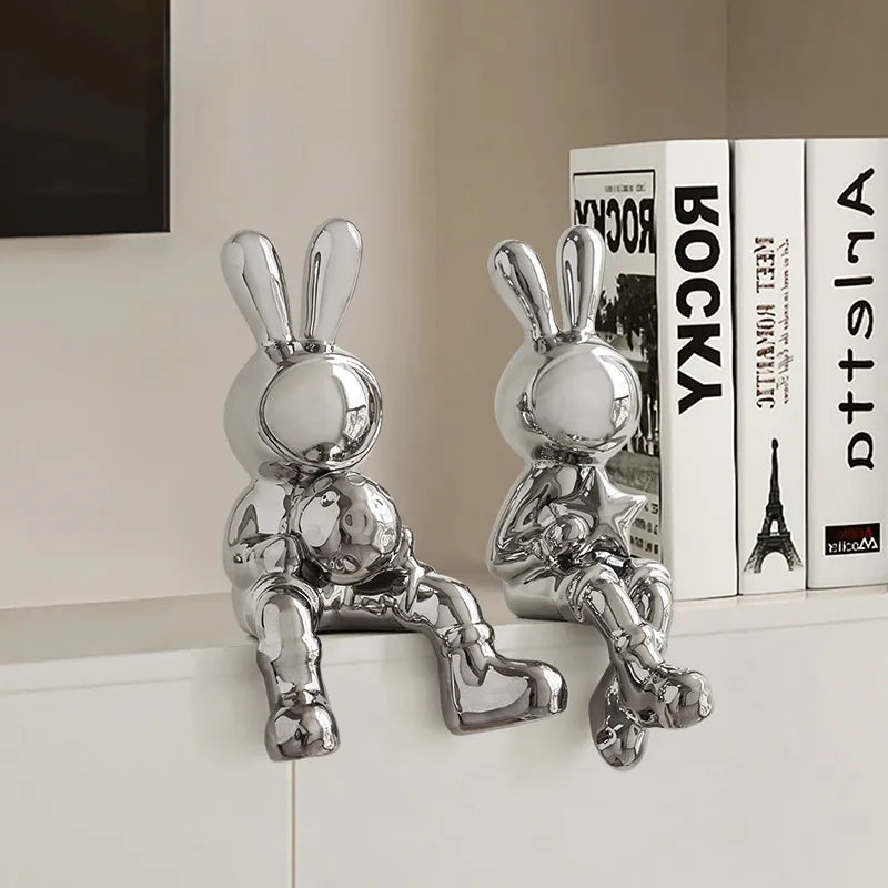 Elektroplierendes Kaninchen -Set 2PCS -Skulptur für Wohnkultur Büro -Schreibtisch Dekoration Wohnzimmer Dekor Tierstatue 2023 Kaninchen