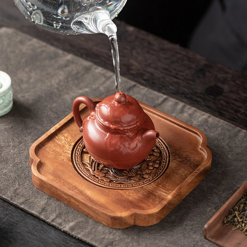 Solid wood teapot with dry soaking table household tea pot lid bowl tea mat small water storage tea tray