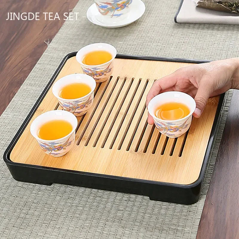Bamboo Tea Tray Household Tea Set Accessories Small Tea Board Water Storage and Drainage Wet and Dry-use Tray Teaware Decorative