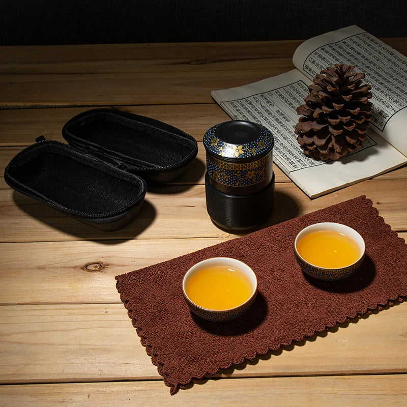 TeAware Set Töreni Çin Taşınabilir Çay Pot ve Seyahat Çay Seti Seramik 1 Pot 2 Bardak 1 Depolama Çantası Kung Fu Teaset Öğleden