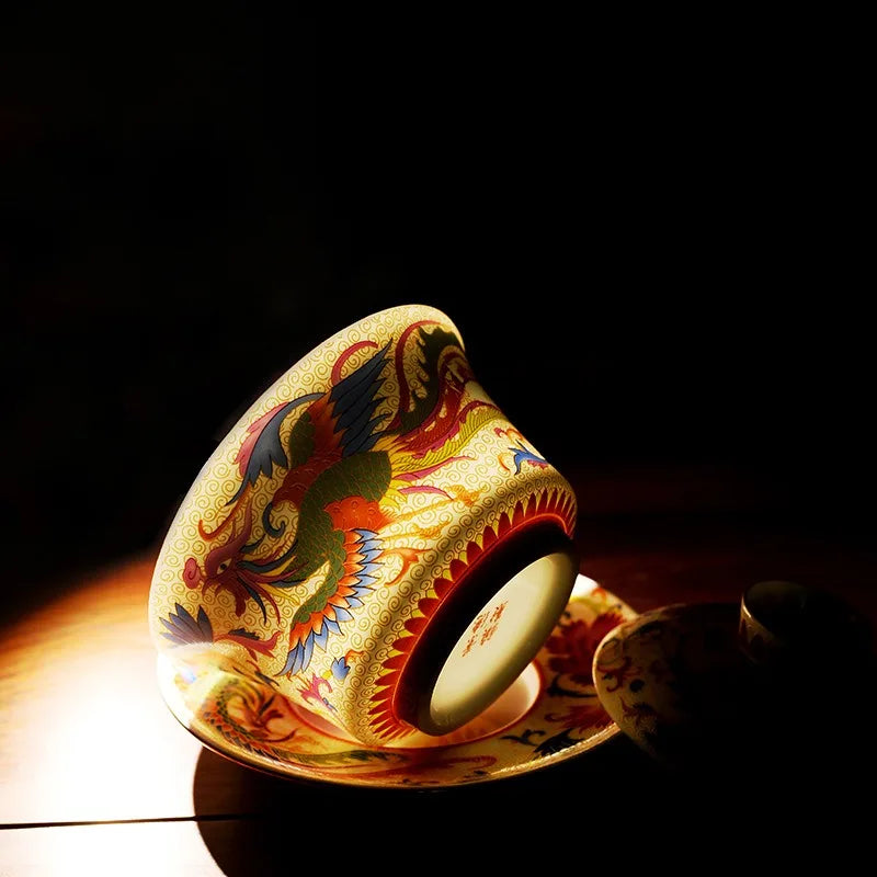 240ml Retro Dragon Phoenix Keraaminen Gaiwan Teacup käsintehty Tea Tureen Bowlin kiinalainen posliini -teesarjan juomaohjelma henkilökohtainen kuppi lahja