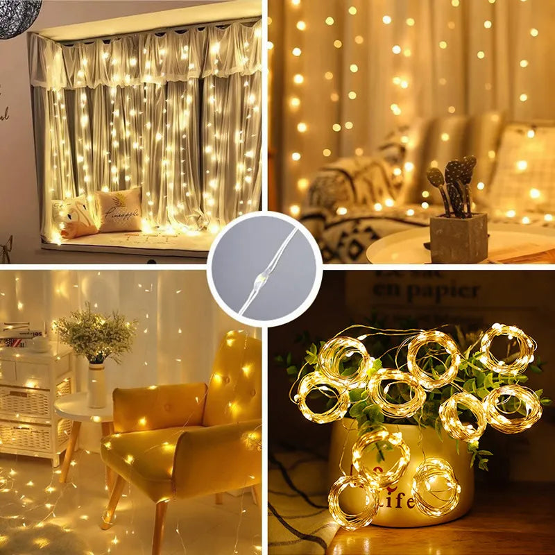 Curtain LED STRESKA SVĚTLA GARLAND FESTIVAL Vánoční dekorace USB Remote Control Holiday Wedding Fairy Lights for Losten Home