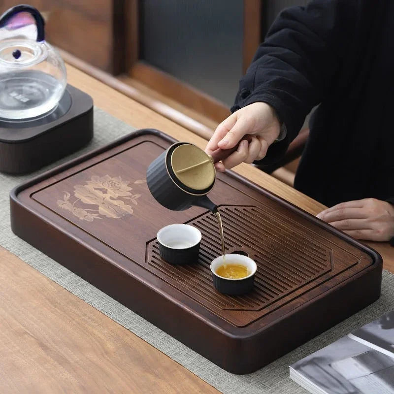 Çin tarzı doğal bambu çay tepsisi dikdörtgen drenaj su depolama tepsileri ev çekmece çay tahtası çay seti dekor aksesuar