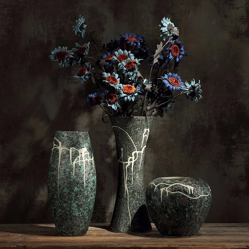 Jingdezhen cerâmica cerâmica áspera áspero vaso de estilo americano Vaso de jantar Flores secas sala de estar Arranjo de flor Vintage artesanal