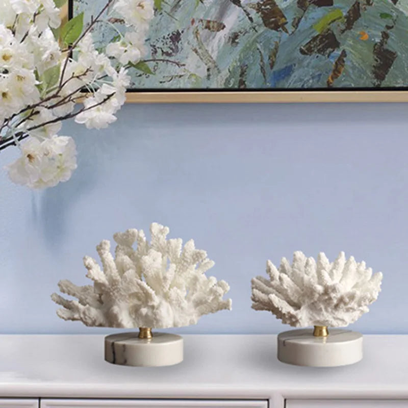 Creativity Resin Artificial Coral Artificial Coral Handicraft Furnishings White Marble Base Home Decoration Simulation Potting