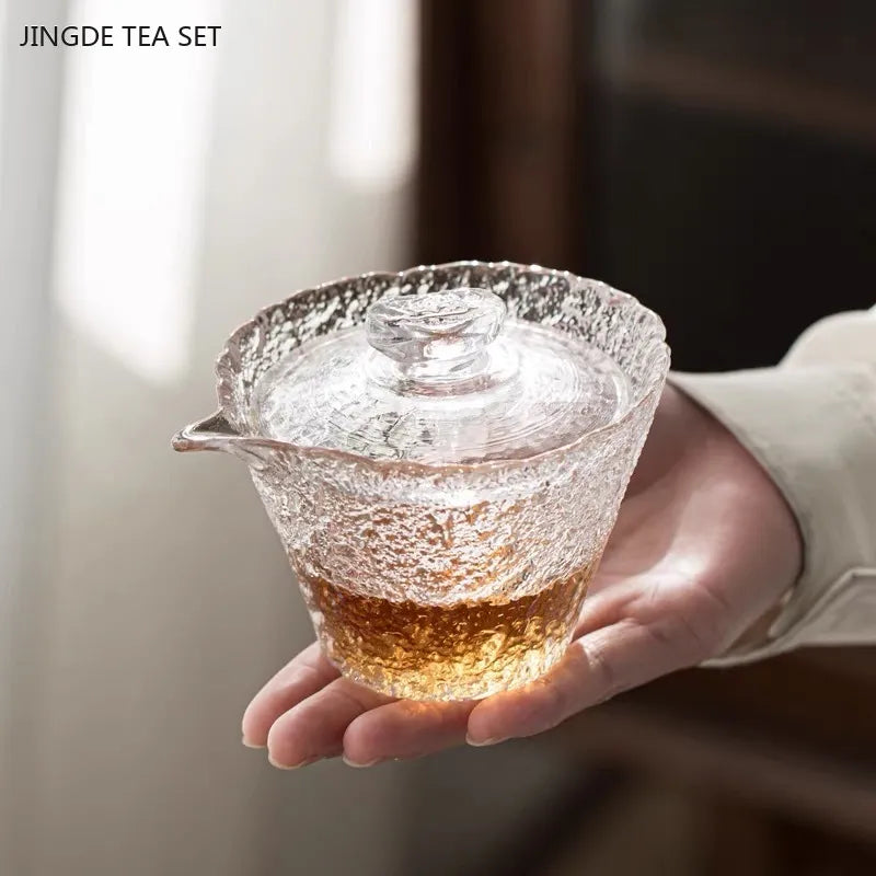 Japansk klassisk hammermønster fair cup håndlavet varmebestandig glas gaiwan kinesisk te tilbehør husholdning te infuser