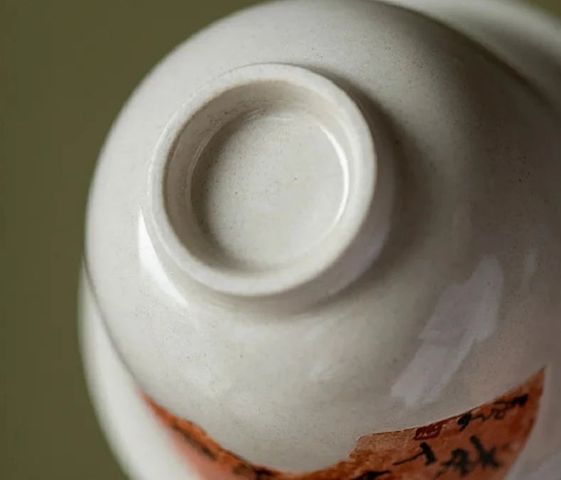 130ml Hand-painted Poems Sancai Gaiwan Retro Plant Ash Glaze Small Hand Grab Bowl Household Tea Maker Tea Tureen Kung Fu Tea Set