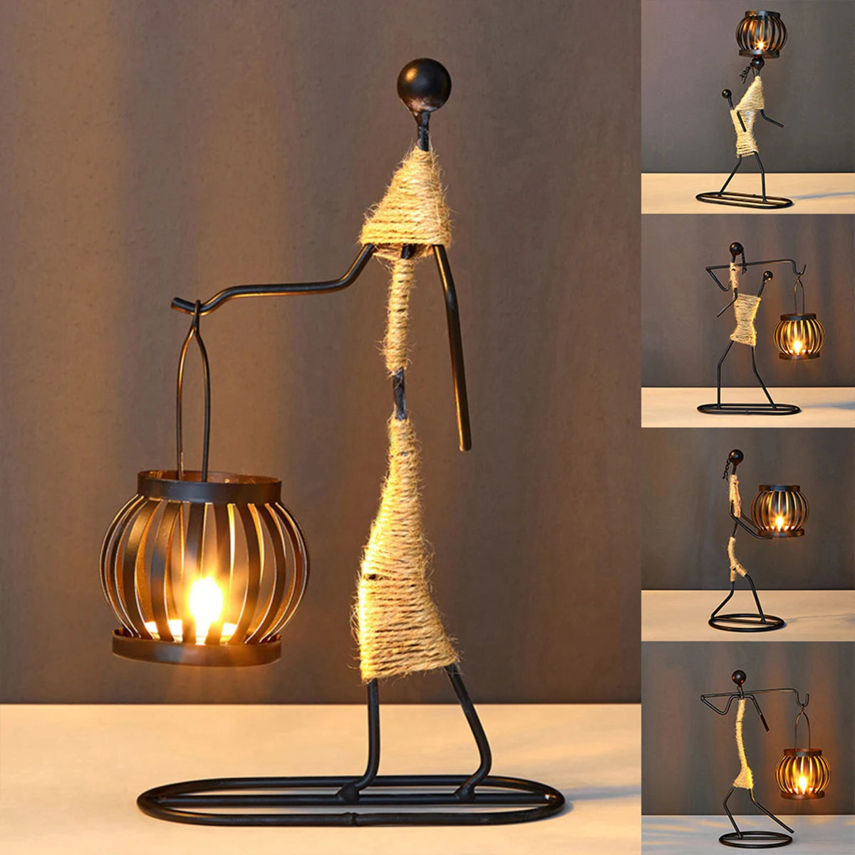 Creative Metal Candlestick Abstract Character Sculpture Candle Holder Handmade Candlestick Vintage Candle Stand Home Decoration