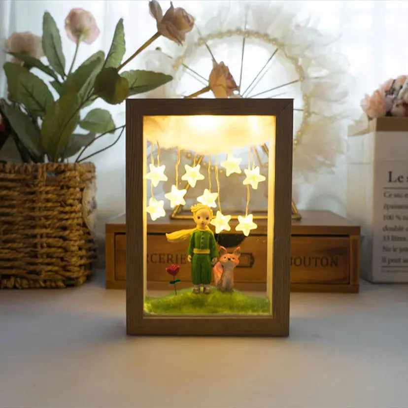 작은 프린스 나이트 라이트 핸드 메이드 DIY 사진 프레임 스터리 여우 로즈 동화 홈 장식 침실 램프 장식 생일 선물