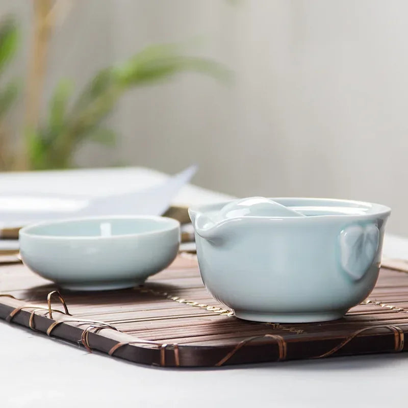 Celadon 3D sazan kung fu çay seti 1 çaydanlık 1 çay fincanı gongfu çay setleri fincan ve kupalar kahvehane çaylakları çay bardakları gaiwan fincan