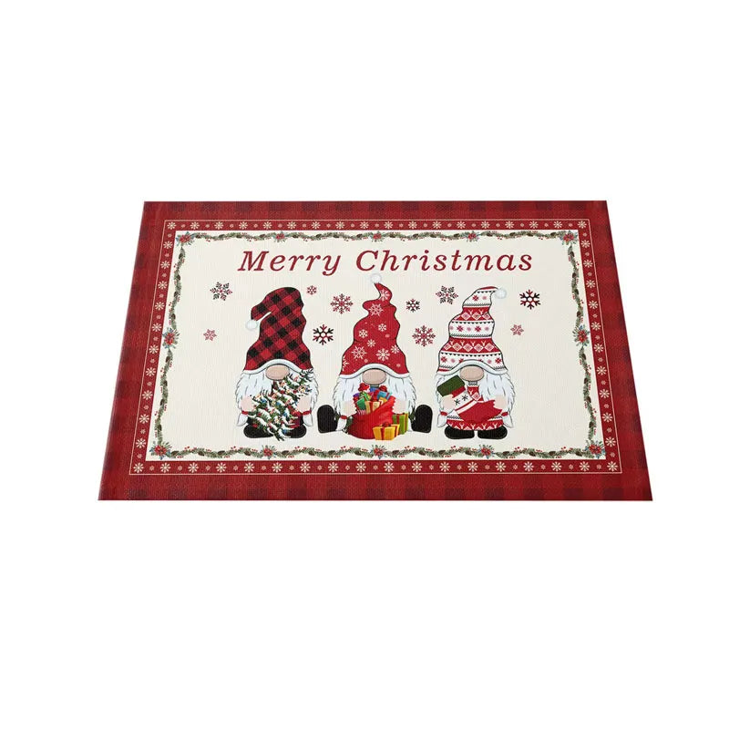 NEW linen Christmas Faceless Gnome Elk Tree Printed place table mat cloth Coffee Tea coaster pad cup doily kitchen dish Placemat