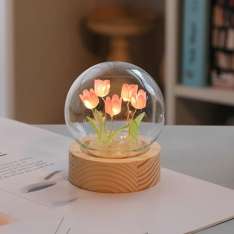 Mini Tulip Night Light Handmade DIY Materials Cute Home Decoration Ornament Birthday Gift For Girl Family Friend Child Christmas