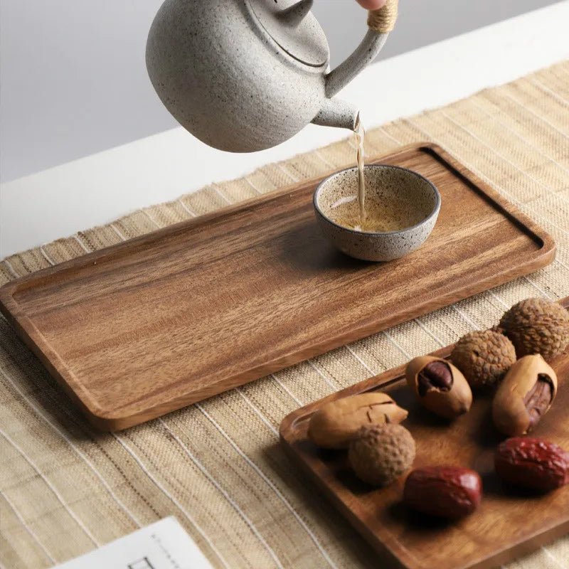 Rechteck Holz Tee Tablett Servieren Tischplatten Snacks Lebensmittel Aufbewahrungsgericht für Hotelhaus
