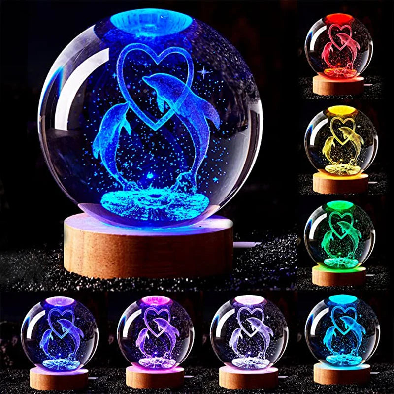 3D Dolphin Crystal Ball Color Night Light, Birthday Girlfriend Class Famome Withs Children Christmas's San Valentino Regalo