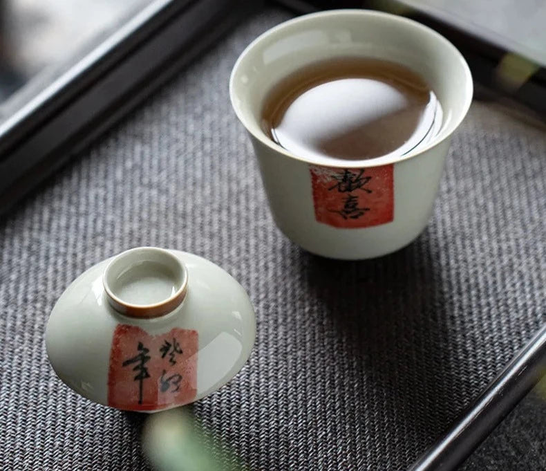 120 ml kinesisk kalligrafi gaiwan traditionell växt aska porslin skålar te turen hushåll te maker täckskål cha ornament