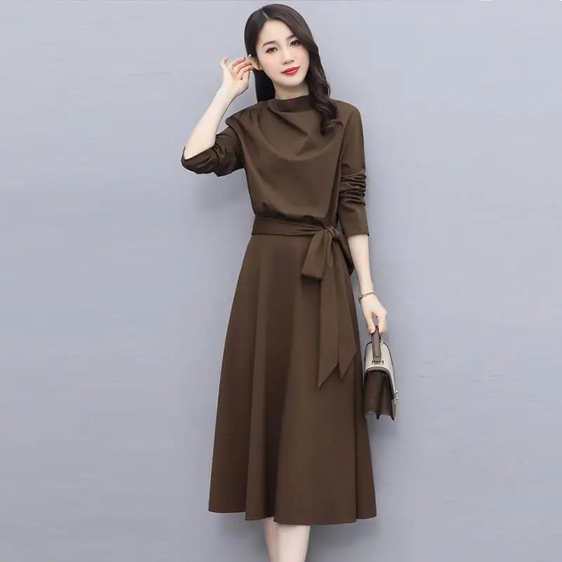 Long Sleeves Dresses Spring Autumn Solid Color Fashion Dress Women's Midi Elegant Loose Ladies 2023 Casual Dressed Luxury Korean