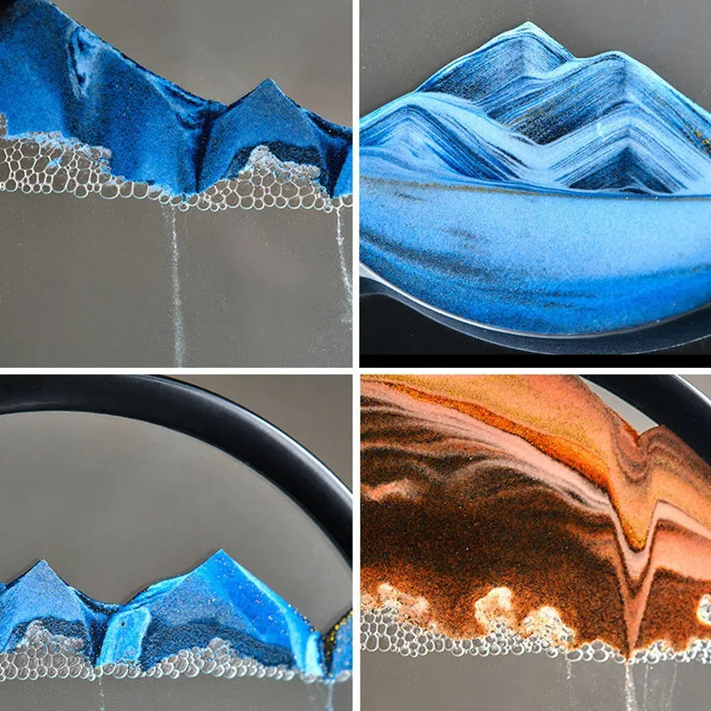 Luova 3D -liikkuva hiekkataiteen koriste nestemäinen tiimalasi virtaavat hiekkalaisema ja kodinsisustus lahjakoristeelliset hahmot