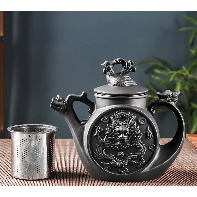 yixing 보라색 점토 냄비 대용량 Zhu Ni Long Feng Tea Pot Stainless Steel Filter Tea Brewery Kung Fu Tea Set 700ml