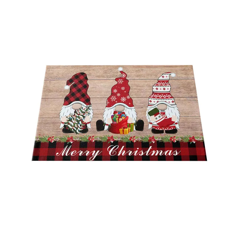 NEW linen Christmas Faceless Gnome Elk Tree Printed place table mat cloth Coffee Tea coaster pad cup doily kitchen dish Placemat