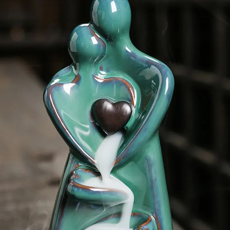 1pc,Creative Ceramic Craft Home Decorate Lover Type Backflow Incense Burner Incense Censer Stick Holder (Without Incense)