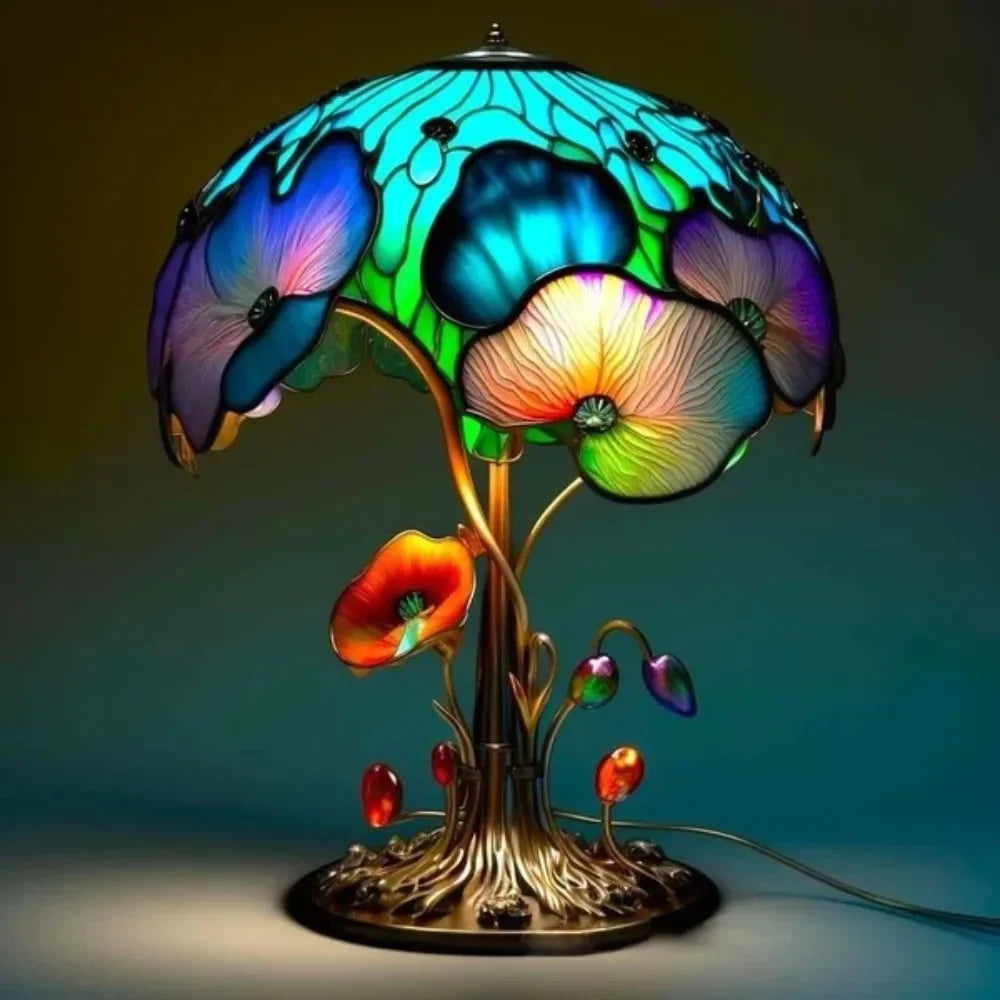 Mushroom lampe dyrebord lampe serie harpiks farvet glas senge let enhjørning havfrue hav skildpadde løve ulv kat hjem ornament