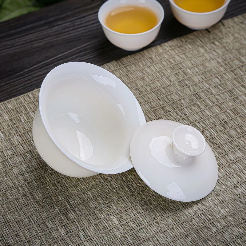 Dehua bílý porcelánový kryt miska domácnost kungfu Single čajový šálek gaiwan ručně vyráběné keramický čaj sada velká malá sandajská krycí mísa