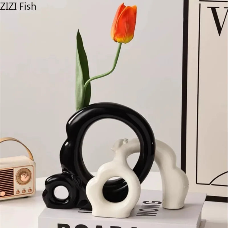 Desktop Ceramic Vase Set a due pezzi Fiori artificiali Ornamenti artistici Vaso fiore secco Vasi decorativi vasi artigianato
