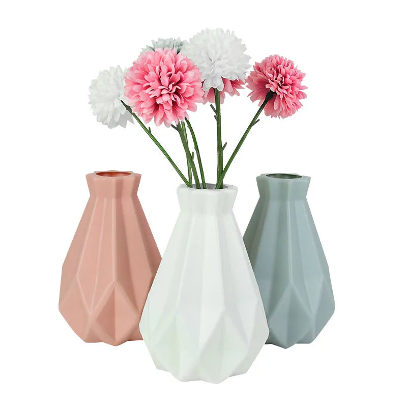 Modern Flower Vase White Pink Blue Plastic Vase Flower Pot Basket Nordic Home Living Room Decoration Ornament Flower Arrangement
