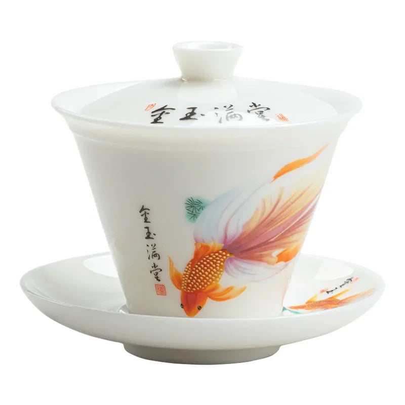 Elegante tè in ceramica Tureen Cinese Gaiwan Set con piattini e tè tradizionali per tè per tè da tè a tazze da tè