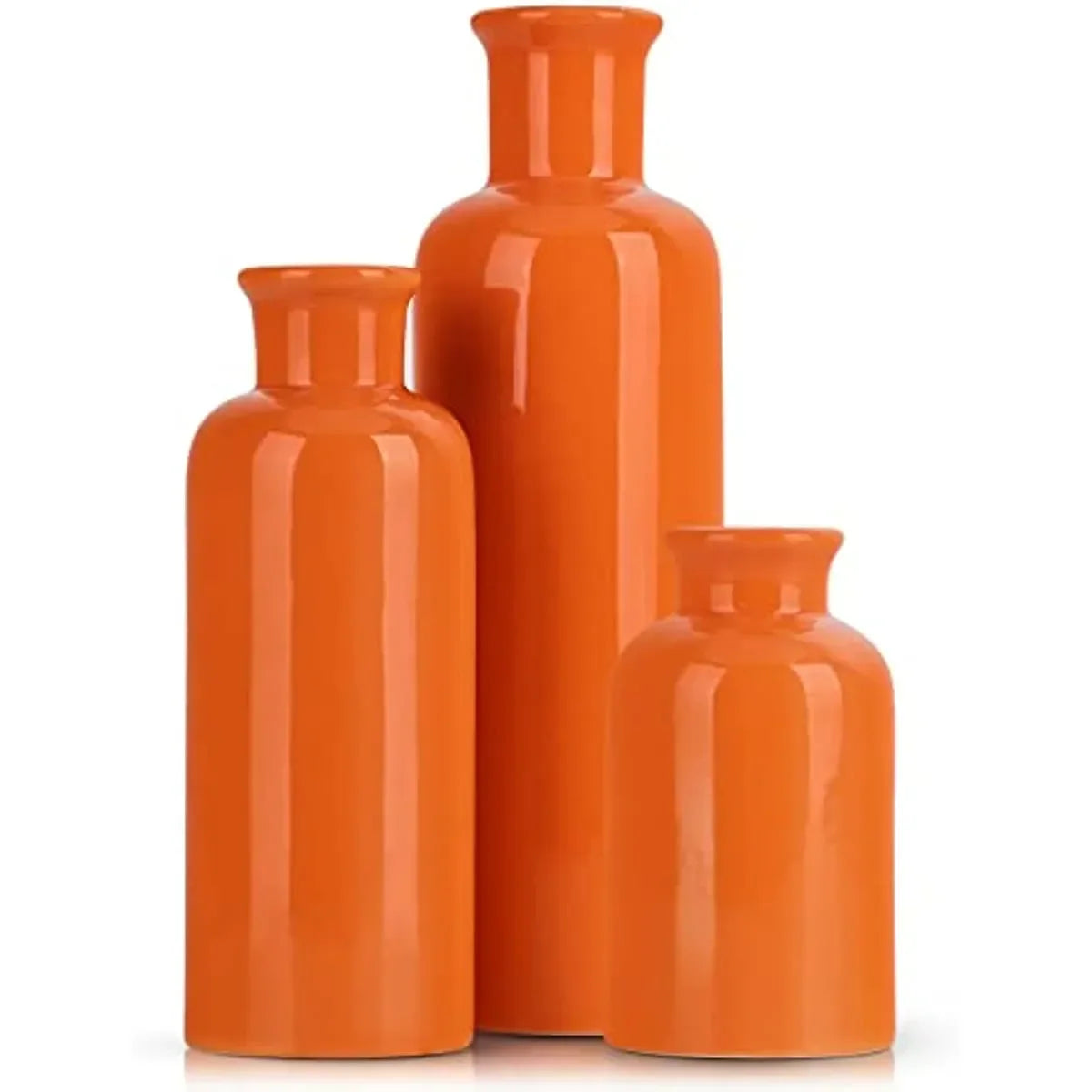 Orange keramisk vas uppsättning för 3 moderna minimalistiska dekor Boho vaser bondgård heminredning accenter vardagsrum mittpunkter