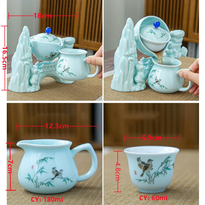 Çin Çay Seti Kung Fu Çay Seti Otomatik Çay Seti Kemik Çin çaydanlık ve Çay Far Seti Yaratıcı Teaset Yeşil Çay Seti 6 Kişi