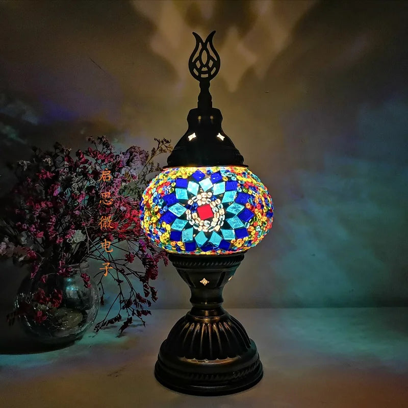 Turkisk mosaik bordslampa vintage art deco handgjorda lamparas de mesa mosaik glas romantisk säng ljus lamparas con mosaicos