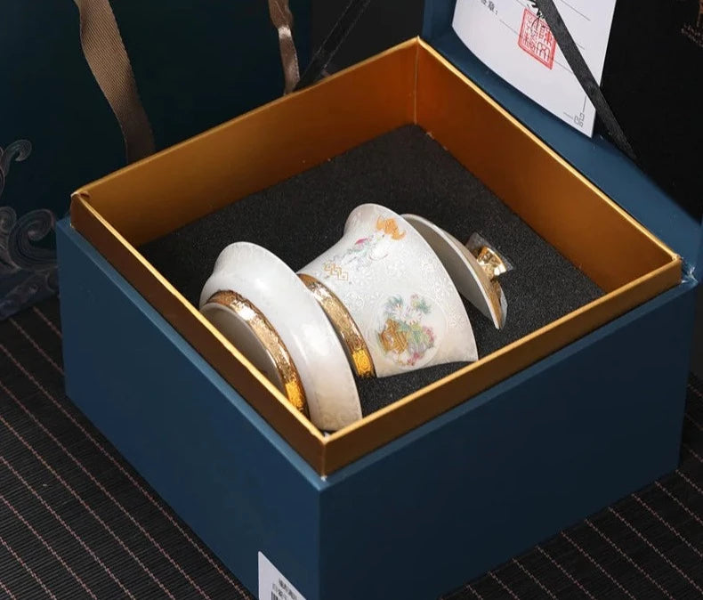 Ręcznie wykonane złotoce Emalia Gajwan Estetyczna miska ceramiczna z pokrywką Tureen Treen Pokrywa okładka