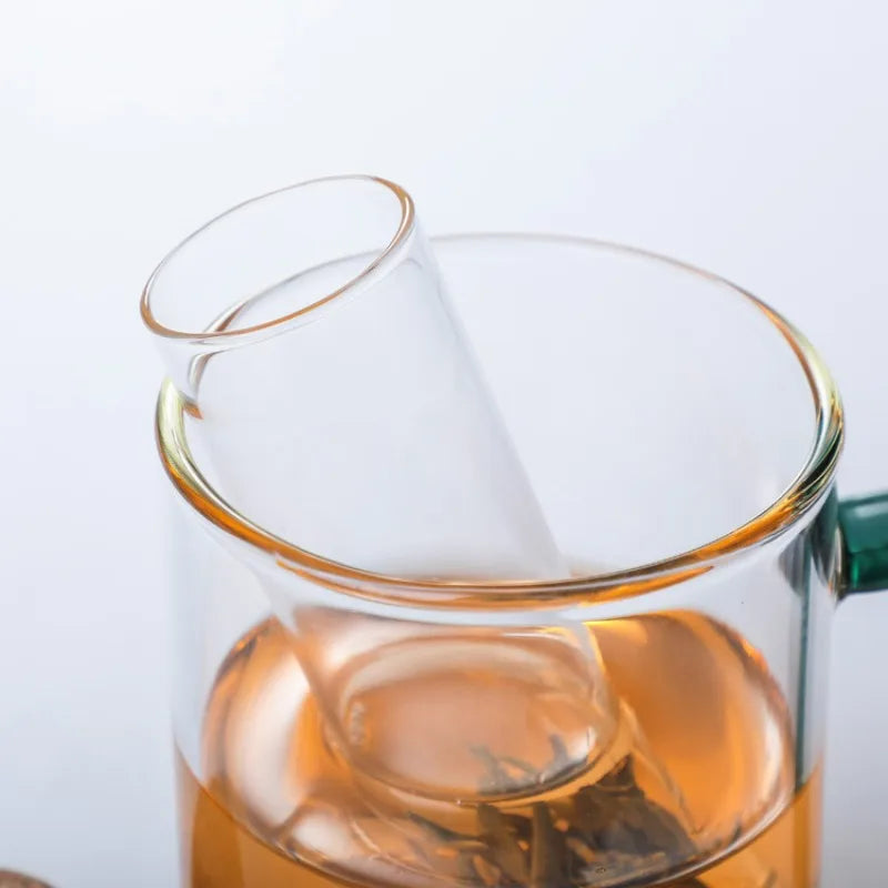 Creative Glass Tea Infuser Pipe Glass Design Teesieb für Becher Fancy Filter für Puer Tea Kräutertee -Werkzeuge mit Kork Stopper