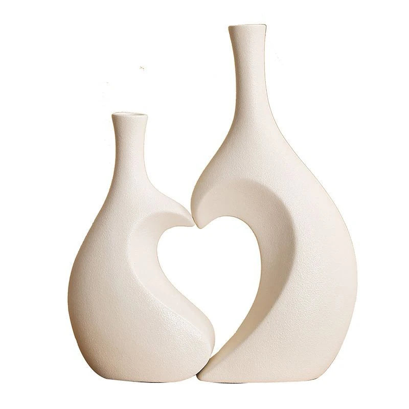 2Pcs/Set Ceramic Embrace Heart-shaped Vase for Pampas Grass Dried Flower Nordic Living Room Home Decoration Accessories Tabletop