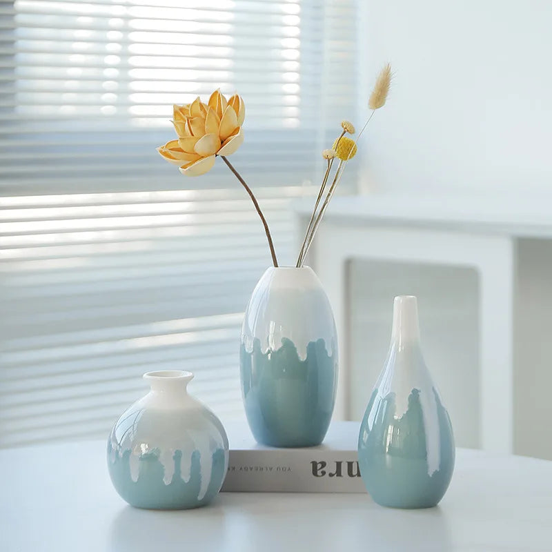 Keramisk vase ovnskift vase kreativ keramisk vase blå vase flow glasur vase blomsterarrangement sæt keramik