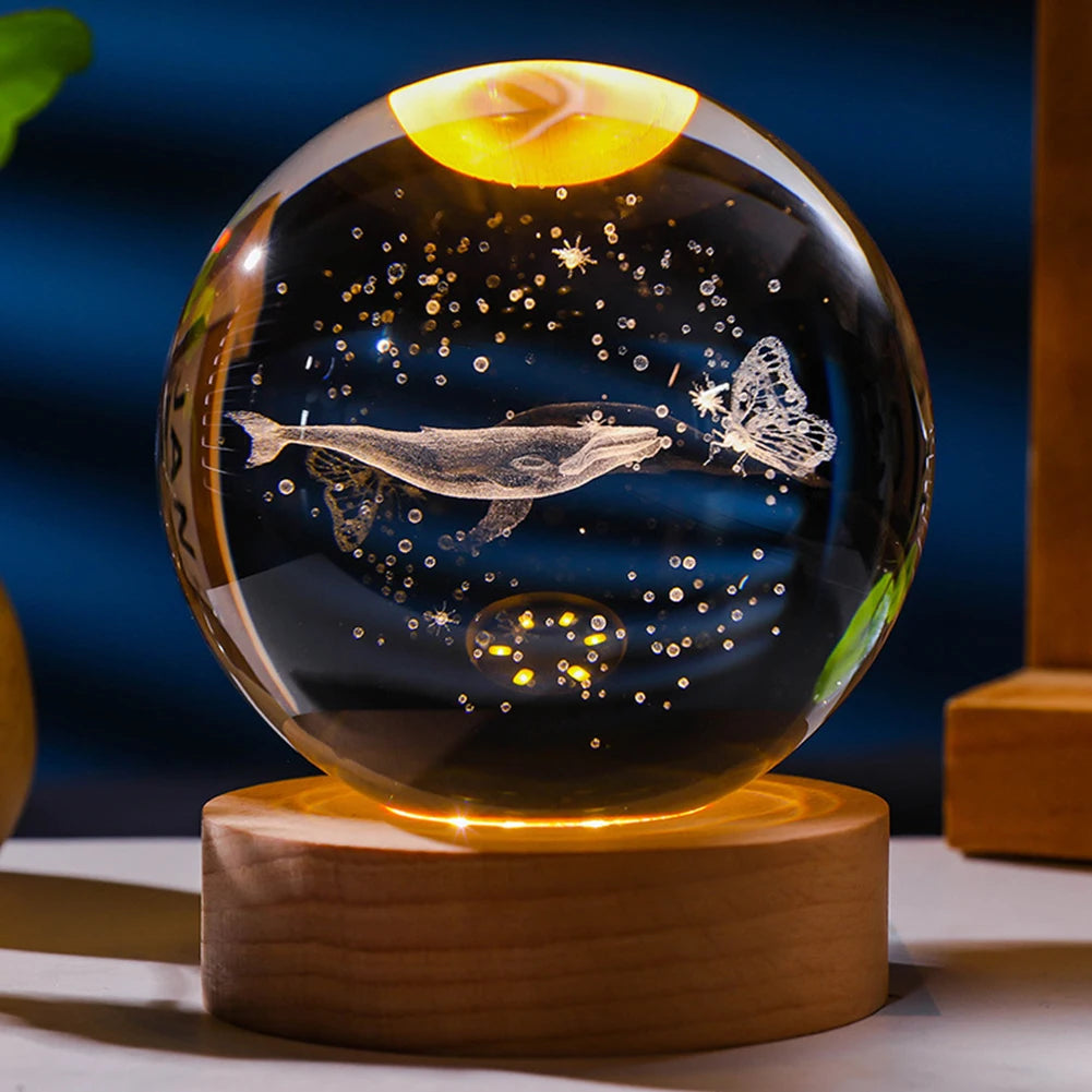 Crystal Ball Lights Night Planet Galáxia Astronauta 3D Luza Lâmpada Lâmpada USB Lâmpada de Lâmpada Decorações de Combatinha Gifra Presentes