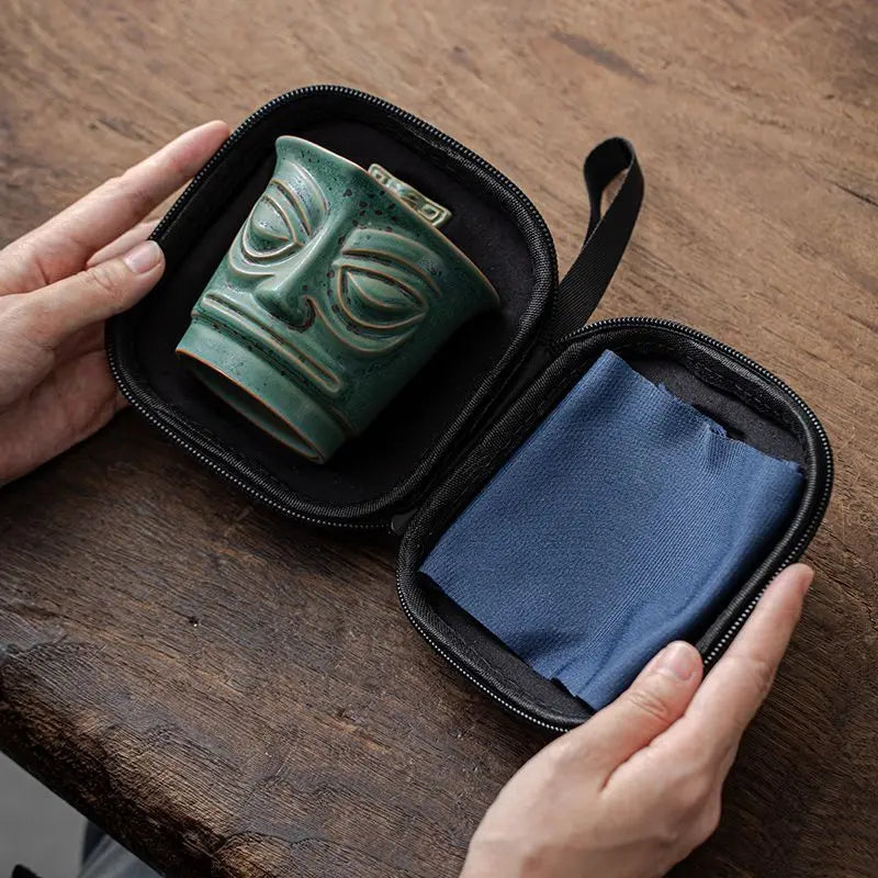 Chinese Style Retro Sanxingdui Portable Ceramics Travel Tea Set Outdoor Tea Maker Minute Maid Cup Gaiwan Ashtray