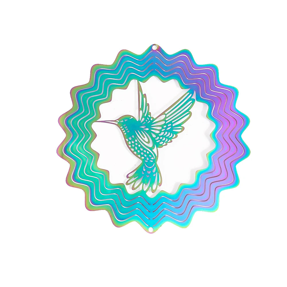 3D Colorful Rotating Wind Spinner Hummingbird Flowing Wind Chimes Yard Garden Hanging Decor Wind Catcher Pendant Bird Deterrent
