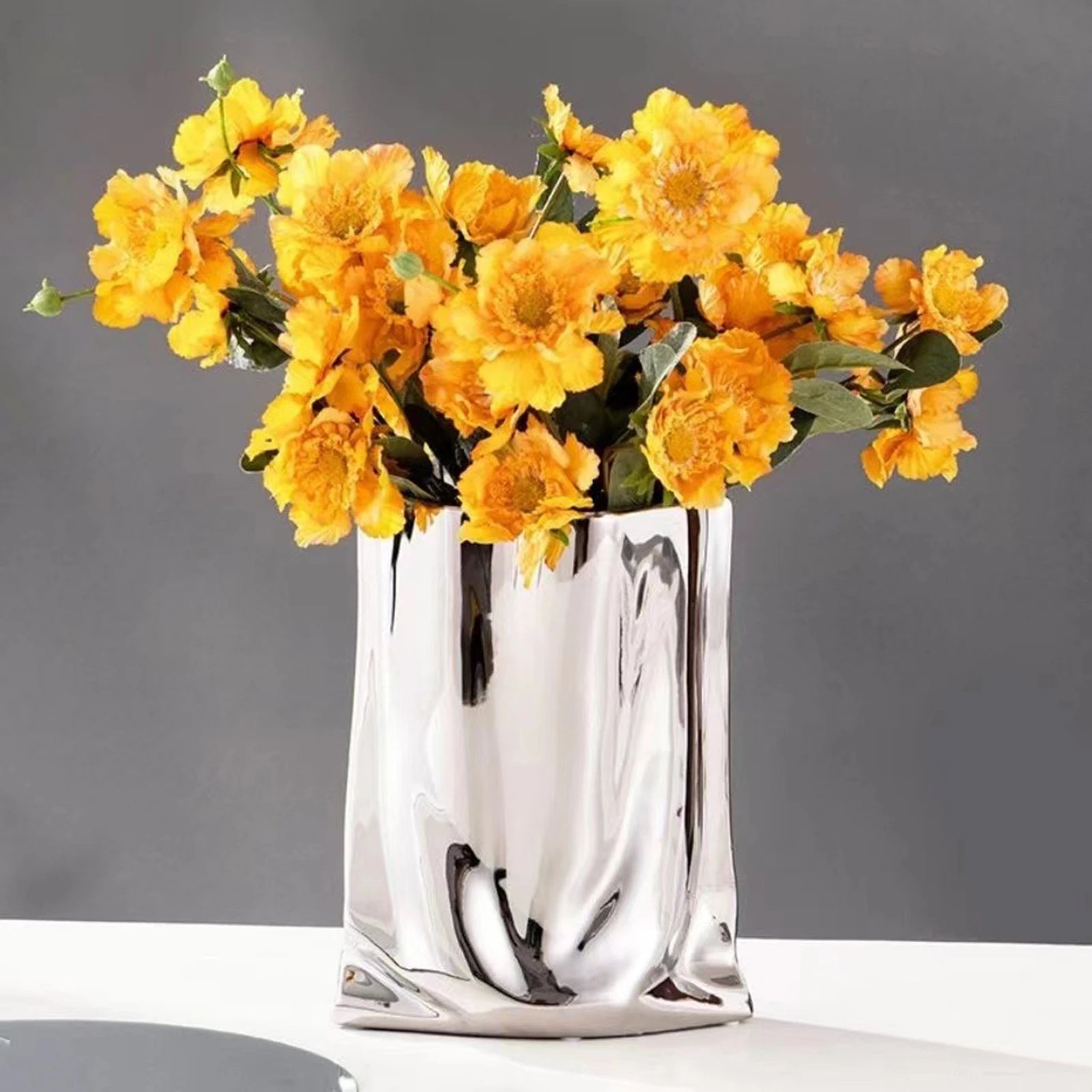 Ceramic Flower Vase Large Capacity Gold & Silver Centerpiece Vases for Party Home Bedroom Dining Table Decor
