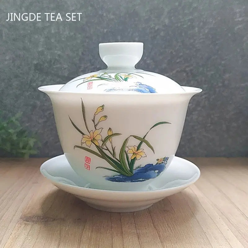 Chińska niebieska i biała porcelanowa herbata tureen miska ręcznie robiona ceramiczna herbata podróżna przenośna gaiwan herbata