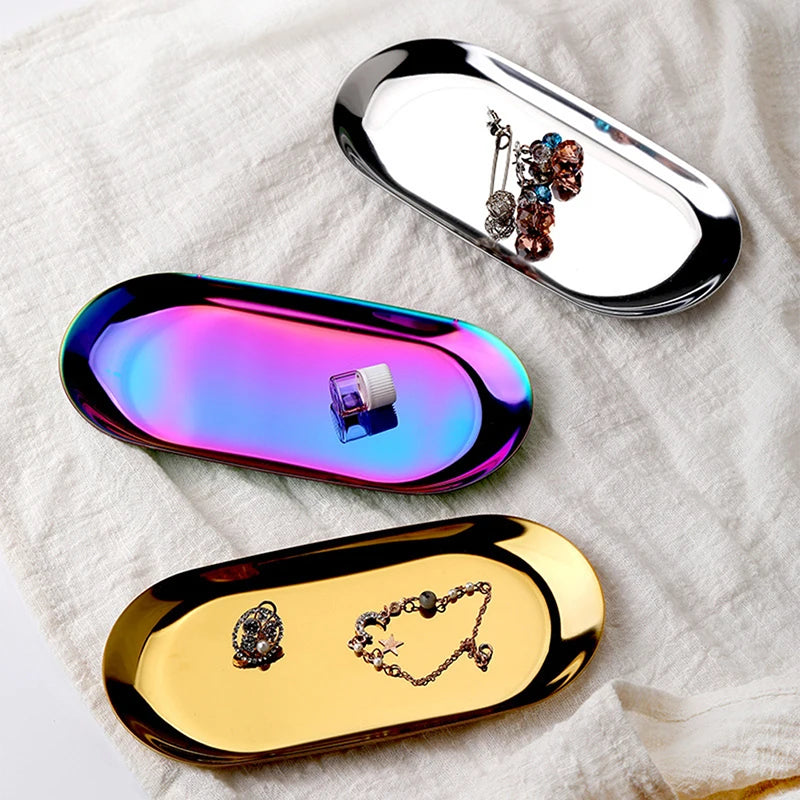 Gaya Korea Stainless Steel Penyimpanan Dulang Plat Plat Plate Buah Buah Dulang Dulang Desktop Desktop Dulang Perhiasan Kosmetik